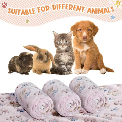 Tatuo 4 Pcs Dog Blanket Pet Puppy Blanket Puppy Teething Toys Paw Print Fleece Blanket for Pet Cat Soft Warm Sleep Mat Guinea Pig Cage Blanket(X-Large(41 x 30 Inch),Beige)
