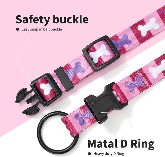 Mile High Life Dog Collar | Nylon Puppy Collars w Cute Patterns | Lightweight Girl Dog Collar | Boy Dog Collar for Small/Medium/Large Dogs (Purple Bone, Medium)