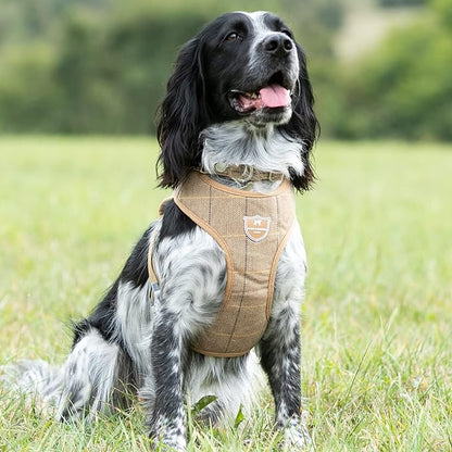 HUGO & HUDSON Dog Harness, No-Pull Anti Choke Tweed Harness Vest, Caramel Checkered Herringbone, L