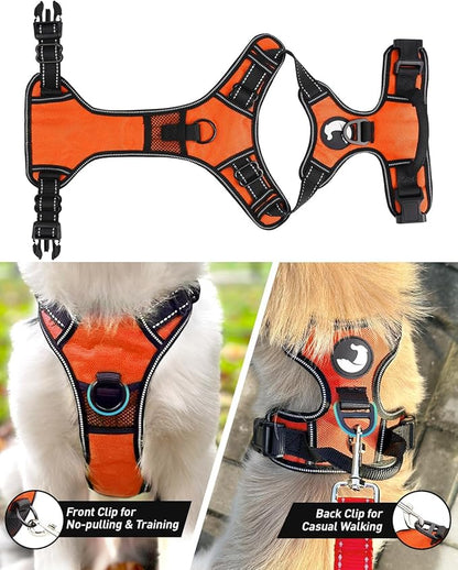Joytale No Pull Dog Harness for Small Dogs, Reflective Pet Vest with Front Clip, Adjustable Soft Padded Harnesses with Easy Control Handle for Training and Walking, Orange, S