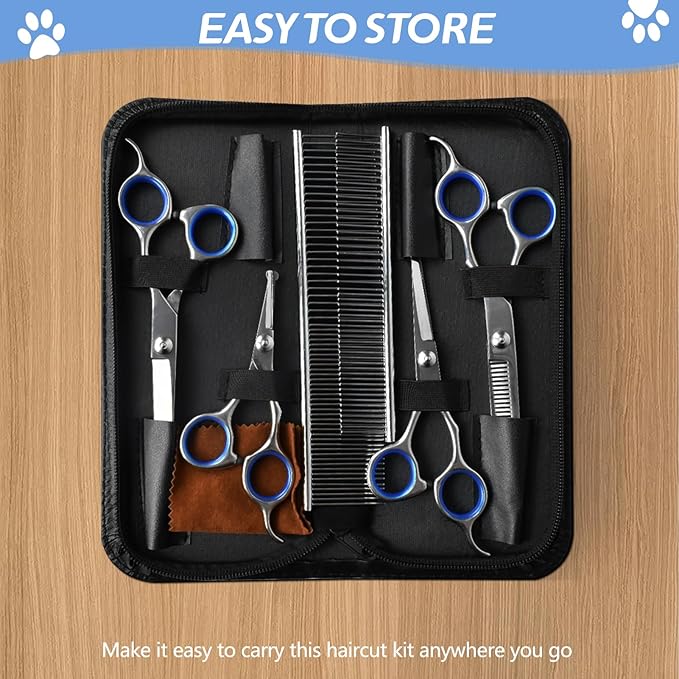 Niura 7 in 1 Professional Pet Grooming Kit - Grooming Scissors Kit Set for Dog & Cat