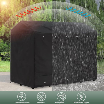 Outdoor Dog Kennel Cover 8'Dx4'Wx6'H Full Coverage Windproof Anti-UV.with Transparent PVC Window and Breathable Mesh.Waterproof Dog Kennel Cover for Multiple Brands of Dog Kennels,Cover Only.(Black)
