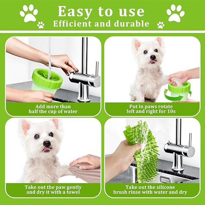 Qianruida Dog Paw Cleaner Cup, Soft Silicone, Portable, Easy to Clean, Removes Mud and Dirt, Grooming Accessory for Home, Travel – Green, M