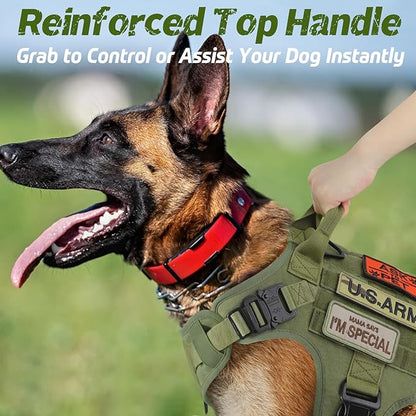 rabbitgoo Tactical Dog Harness for Large Dogs, Heavy Duty Dog Harness with Handle, No-Pull Service Dog Vest Large Breed, Adjustable Military Dog Vest Harness for Training Hunting Walking, Green, M