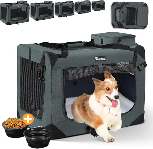 Extra Large Dog Crate with 2 Foldable Bowl, 32 Inch Collapsible Travel Dog Crate Kennel with Soft Blanket for Medium Dogs,Indoor & Outdoor (32" L x 23" W x 23" H, Grey)