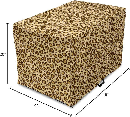 Lunarable Animal Print Dog Crate Cover, Digitally Generated Spots Classic Leopard Skin Graphic, Easy to Use Pet Kennel Cover for Medium Large Dogs, 48 Inch, Pale Camel Chocolate
