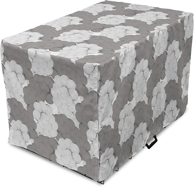 Lunarable Abstract Dog Crate Cover, Seigaiha Inspired Lines Curvy Elements Illustration in Greyscale Tones Print, Easy to Use Pet Kennel Cover for Small Dogs Puppies Kittens, 22 Inch, Pale Taupe Grey