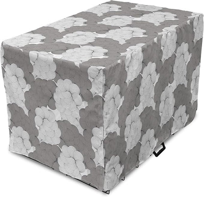 Lunarable Abstract Dog Crate Cover, Seigaiha Inspired Lines Curvy Elements Illustration in Greyscale Tones Print, Easy to Use Pet Kennel Cover for Small Dogs Puppies Kittens, 22 Inch, Pale Taupe Grey