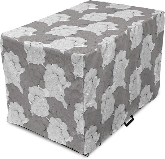 Lunarable Abstract Dog Crate Cover, Seigaiha Inspired Lines Curvy Elements Illustration in Greyscale Tones Print, Easy to Use Pet Kennel Cover for Medium Large Dogs, 48 Inch, Pale Taupe Grey