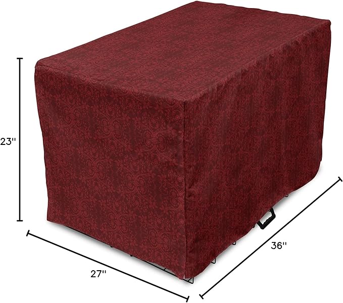 Lunarable Burgundy Dog Crate Cover, Intricate Spring Motifs Abstract Style Blossoming Branches Flower Buds, Easy to Use Pet Kennel Cover for Medium Large Dogs, 36 Inch, Burgundy Red
