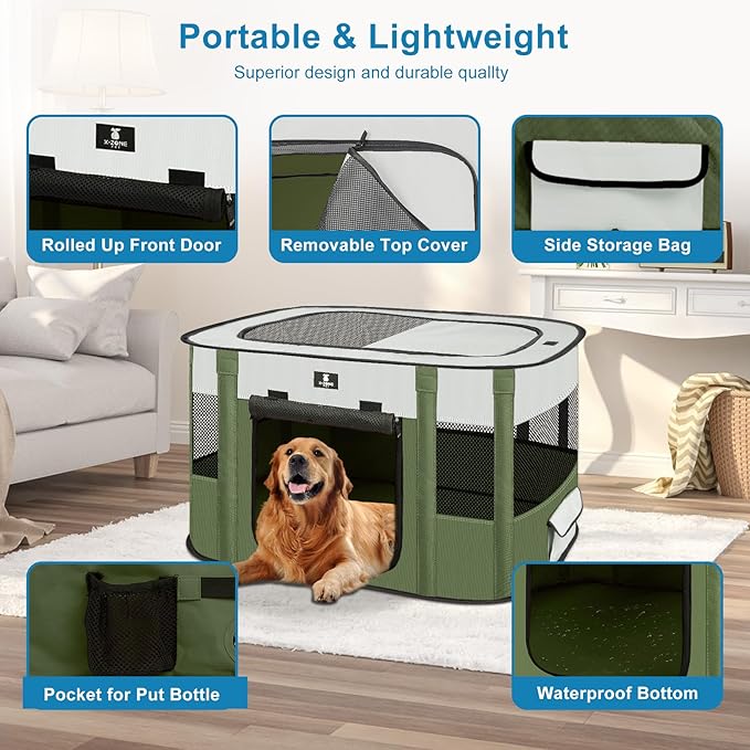 X-ZONE PET Dog Playpen, Puppy Cat Play Pen Portable Foldable Indoor/Outdoor Tent Crate Cage, Portable Pet Crate Medium Size Green 33"