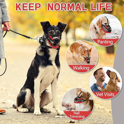 Dog Muzzle for Large Medium Small Dogs, Soft Mesh Muzzle for Dogs with Reflective Adjustable Strap, Prevent Biting Chewing and Licking, Dog Nose Open Design for Reduction Friction (Red, L)