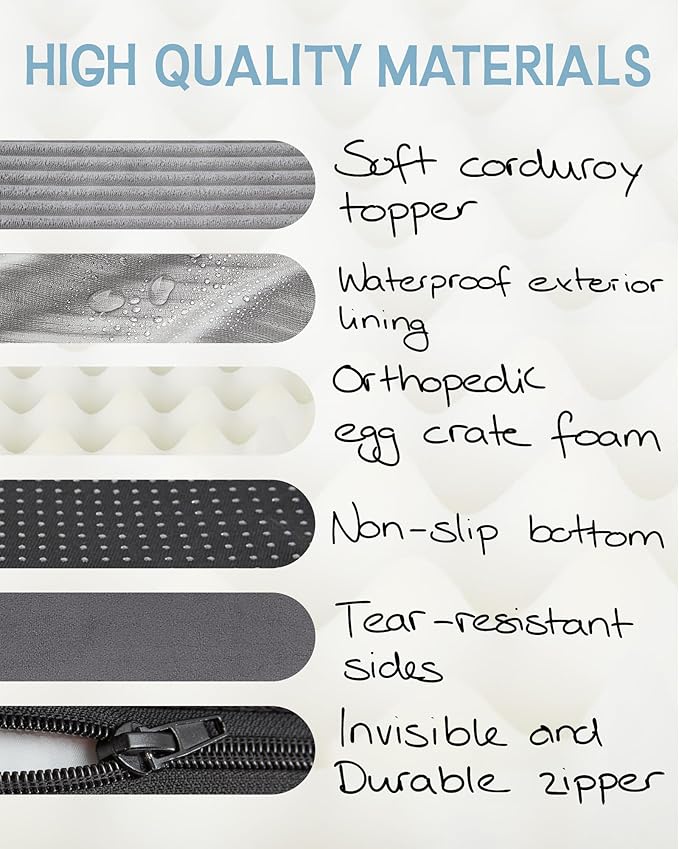 OhGeni 41 Inch Orthopedic Waterproof & Machine Washable Dog Bed with Egg Crate Foam Support, Non-Slip Bottom and Removable Pet Bed Cover for Extra Large, Large, Medium, Small Dogs (Gray)
