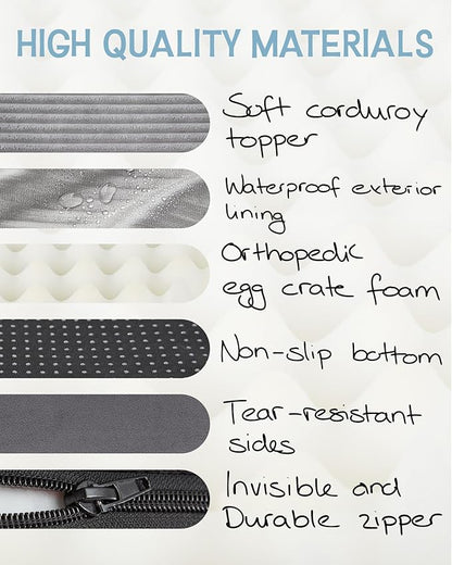 OhGeni 41 Inch Orthopedic Waterproof & Machine Washable Dog Bed with Egg Crate Foam Support, Non-Slip Bottom and Removable Pet Bed Cover for Extra Large, Large, Medium, Small Dogs (Gray)
