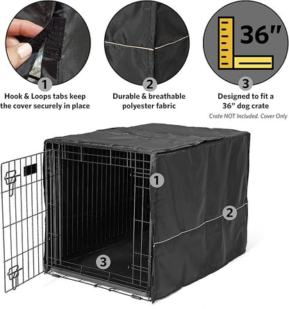 MidWest Homes for Pets Dog Crate Cover, Privacy Dog Crate Cover Fits Midwest Dog Crates, Crate Cover Only, Machine Wash & Dry, Black, 36-Inch