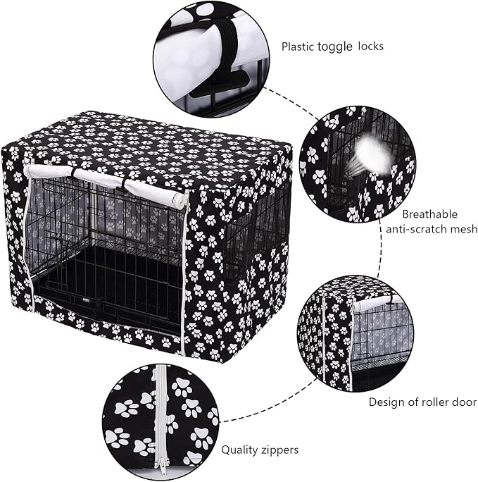 Pethiy Dog Crate Cover Durable Polyester Pet Kennel Cover Universal Fit for Wire Dog Crate - Fits Most 48 inch Dog Crates - Cover only-Black-48