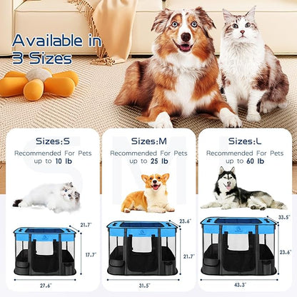 Dog Playpen,Pet Playpen,Foldable Puppy Cat Playpen, Portable Exercise Kennel Tent Crate,Water-Resistant Breathable Shade Cover,Indoor Outdoor Travel Camping Use for Small Animals with Carrying Case(M)
