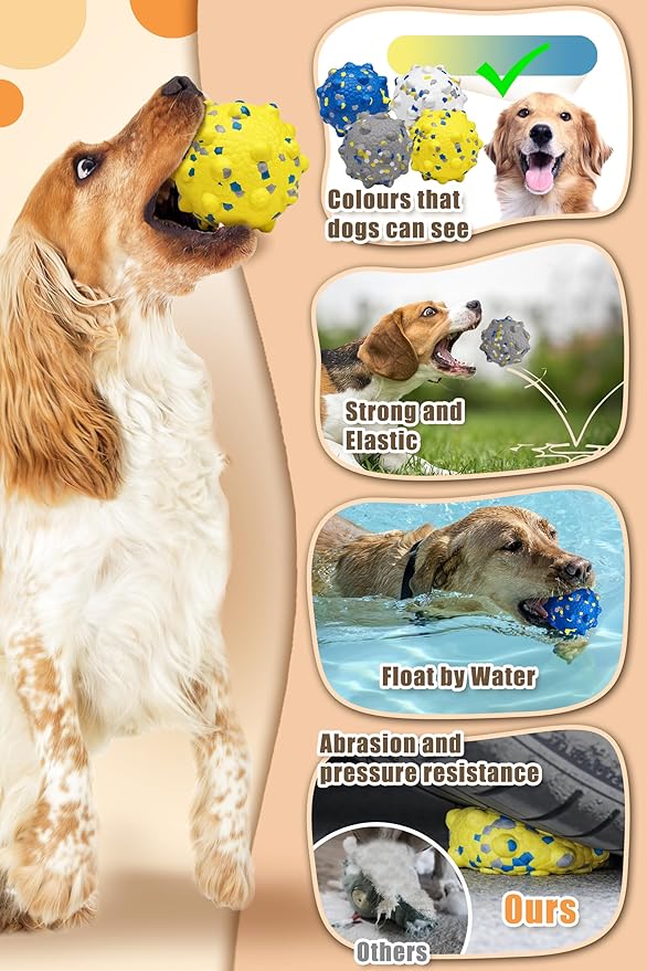 Upgrade Dog Balls for Aggressive Chewers, Indestructible Tennis Balls for Dogs, Durable Bouncy Dog Toy Balls, Interactive Dog Toys for Fetch Game, Lightweight Floating Dog Toys(4Pcs Large)
