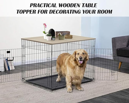 HiCaptain Dog Kennel Wooden Table Top, Foldable 48 inches Dog Crate Table Topper, Durable Decorative Dog Kennel Table Topper for Large Dogs Modern Style