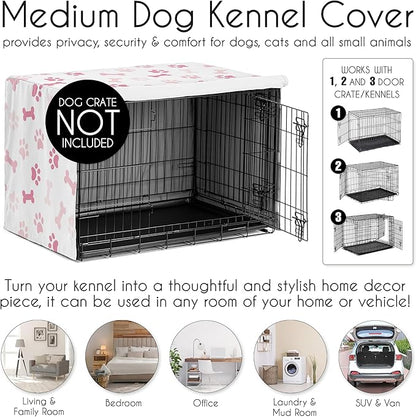 Sweet Jojo Designs 36in. Medium Dog Crate Cover (Bones and Paw Prints) Pet Cage, Kennel Covers (Modern, Cartoon, Doggy, Puppy, Neutral, Paws Print, Whimsical, Playful, Pastel, Blush Pink & Off White)