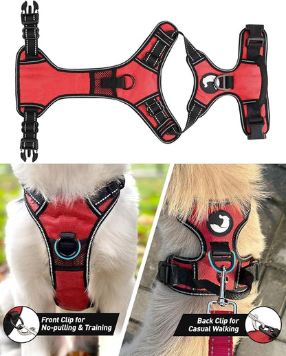 Joytale No Pull Dog Harness for Small Dogs, Reflective Pet Vest with Front Clip, Adjustable Soft Padded Harnesses with Easy Control Handle for Training and Walking, Red, S