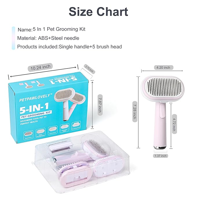 5 IN 1 Pet Grooming Kit,Dog&Cat Self Cleaning Slicker Brush for Shedding.Dematting&Deshedding&Undercoat Dog Brush,Dog Hair Brush,Suitable for Small&Large,Long&Short Haired Pets.(Pink)
