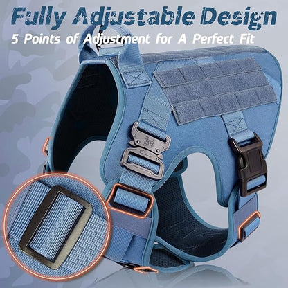 rabbitgoo Tactical Dog Harness for Large Dogs, Heavy Duty Dog Harness with Handle, No-Pull Service Dog Vest Large Breed, Adjustable Military Dog Vest Harness for Training Hunting Walking, Blue, L