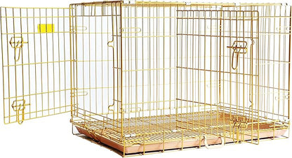 HOMEY PET Copper Gold Dog Crate 36 Inch, Portable Folding Metal Wire Dog Kennel Pet Dog Cage with Removable Floor Grid, Pull Out Leak-Proof Pan, Double Doors, Handle for Medium Dogs, Indoor Outdoor