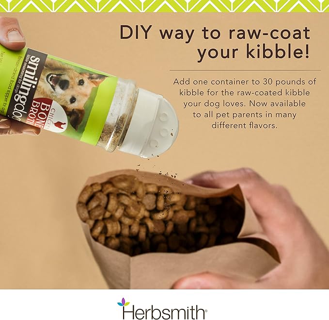 Herbsmith Bone Broth Kibble Seasoning – DIY Raw Coated Kibble Mixer - Freeze Dried Meat + Bone Broth Powder for Dogs - Healthy Dog Food Toppers - Chicken 3.5 oz [Bundle x3 Units]
