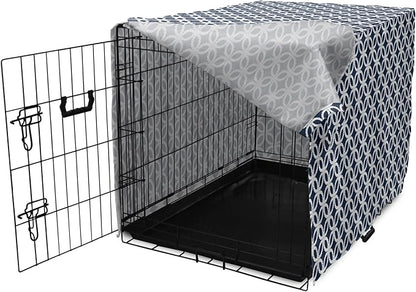 Ambesonne Navy Blue Dog Crate Cover, Marine in Geometric Pattern Design Ocean Travel Cruise Mosaic Ornament, Easy to Use Pet Kennel Cover for Medium Large Dogs, 42 Inch, Blue White