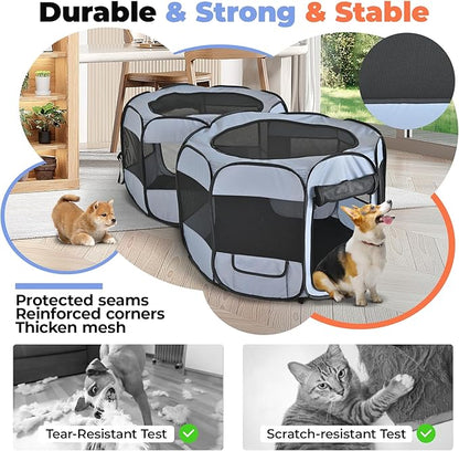 2-in-1 XLarge Pop Up Dog Playpen, 90"x45"x28"H Cat Puppy Pet Playpen, No Assembly Need, Indoor Outdoor Cats Enclosed, Cat Tent Crate Cage Kennel, Portable Playpen for Kitten and Small Animals(L)