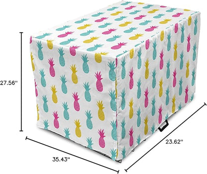 Lunarable Yellow Pineapple Dog Crate Cover, Rhythmic Ananas Fruits in Colorful Design Summer Tropical Concept, Easy to Use Pet Kennel Cover for Medium Large Dogs, 36 Inch, Turquoise Hot Pink