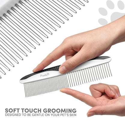 Poodle Pet Dog Combs for Grooming | 2 Pack | Stainless Steel Teeth Easily Remove Dirt | Proper Care Prevents Knots and Mats for Long and Short Haired Pets | Anti-Slip Comfort Grip Handle (Black)