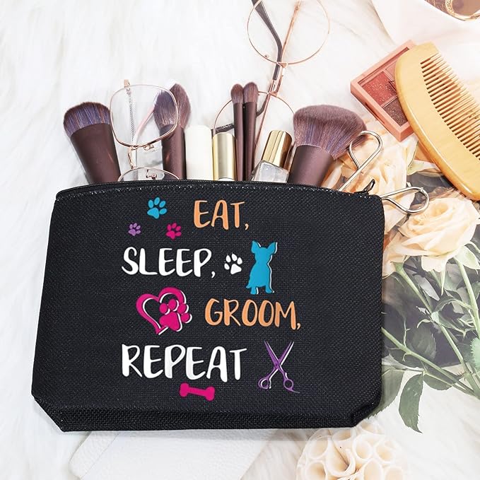 MEIKIUP Dog Groomer Gift Pet Grooming Makeup Bag Eat Sleep Groom Repeat for Dog Stylist Salon Gift (Sleep Groom BAG)