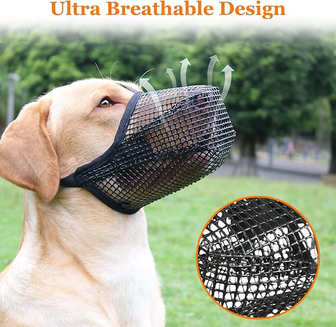 Crazy Felix Dog Muzzle, Soft Mesh Muzzle for Small Medium Large Dogs Labrador German Shepherd, Breathable Adjustable Muzzles for Biting, Chewing, and Scavenging, Allows Panting and Drinking(Black, M)