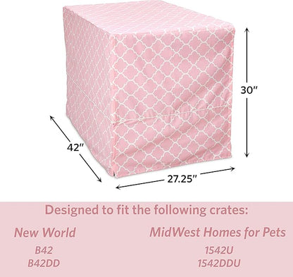 New World Pet Products Dog Crate Cover Featuring Teflon Fabric Protector, Dog Crate Cover Fits Midwest 42-Inch Dog Crates, Pink Designer Pattern