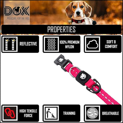 DDOXX Reflective Nylon Dog Collar - Strong and Adjustable Collars Dogs - M (Pink)