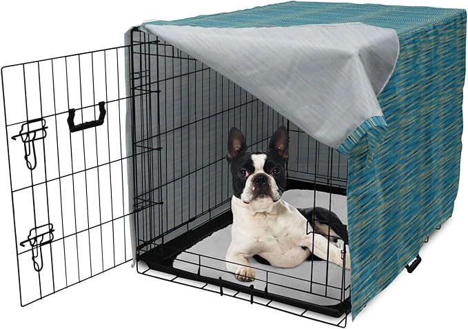 Lunarable Yellow and Blue Dog Crate Cover, Knitted Melange Inspired Graphic Clothing Texture Pattern, Easy to Use Pet Kennel Cover for Small Dogs Puppies Kittens, 22 Inch, Pale Yellow Navy Blue