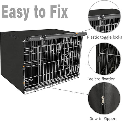 X-ZONE PET Double Door Dog Crate Cover - Polyester Pet Kennel Cover (Fits 24 30 36 42 48 inches Wire Crate) (24 Inch, Black)