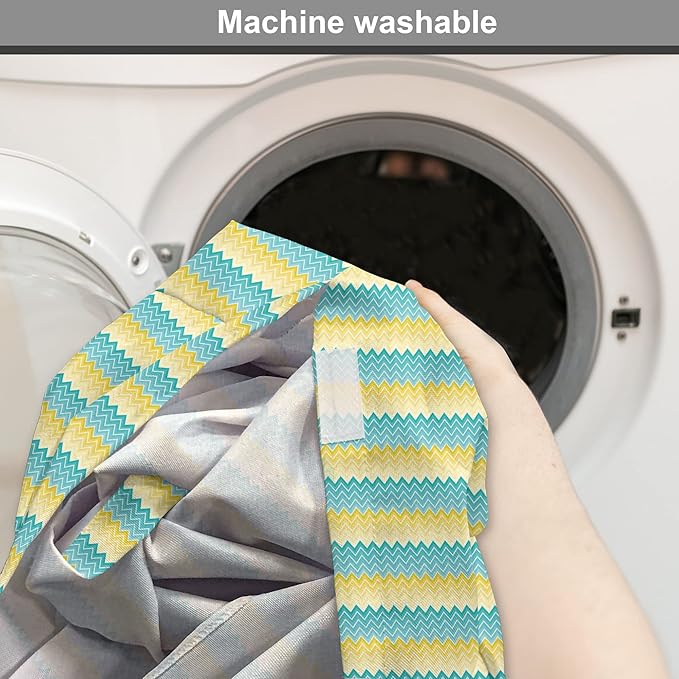 Lunarable Yellow and Blue Dog Crate Cover, Horizontal Chevron Motifs Zigzag Lines Pattern Ombre Inspired Design, Easy to Use Pet Kennel Cover for Medium Large Dogs, 48 Inch, Aqua Mustard