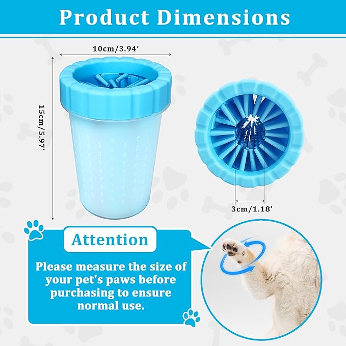 Qianruida Dog Paw Cleaner Cup, Soft Silicone, Portable, Easy to Clean, Removes Mud and Dirt, Grooming Accessory for Home, Travel – Blue, L