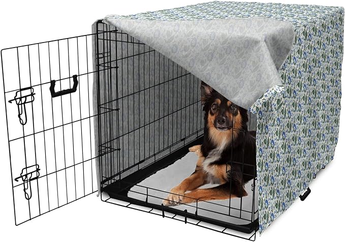 Lunarable Jacobean Dog Crate Cover, Herbal Pattern Pastoral Vintage Rustic Wedding Inspired Foliage Springtime, Easy to Use Pet Kennel Cover for Medium Large Dogs, 36 Inch, Blue Green Cream