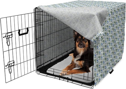 Lunarable Jacobean Dog Crate Cover, Herbal Pattern Pastoral Vintage Rustic Wedding Inspired Foliage Springtime, Easy to Use Pet Kennel Cover for Medium Large Dogs, 36 Inch, Blue Green Cream