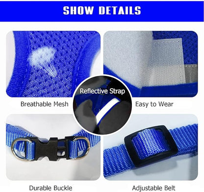 FEimaX Dog Harness and Leash Set for Walking, Soft Mesh Adjustable Easy Control Lightweight Cat Vest Harnesses with Reflective Strips, Escape Proof Small Dogs Cats Vests (Blue, X-Small)