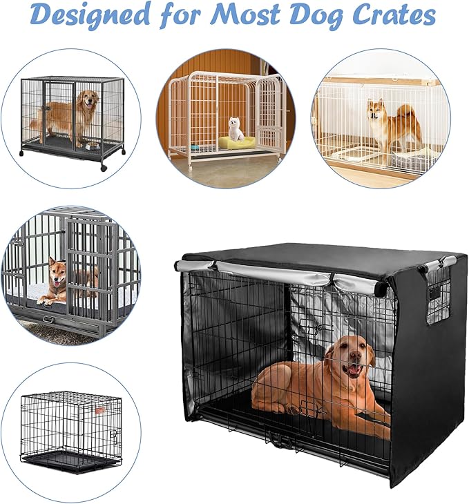 Dog Crate Cover 49 inch - Double Door, Dog Kennel Indoor, Waterproof Dog Kennel Cover with Air Vent Window, for Indoor/Outdoor Most Wire Dog Crate(Black)