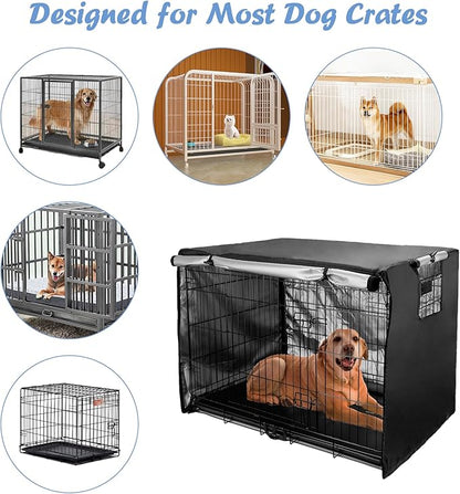Dog Crate Cover 49 inch - Double Door, Dog Kennel Indoor, Waterproof Dog Kennel Cover with Air Vent Window, for Indoor/Outdoor Most Wire Dog Crate(Black)