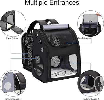 Expandable Pet Carrier Backpack for Cats, Dogs and Small Animals, Portable Pet Travel Carrier, Super Ventilated Design, Airline Approved, Ideal for Traveling/Hiking/Camping, Black, XL