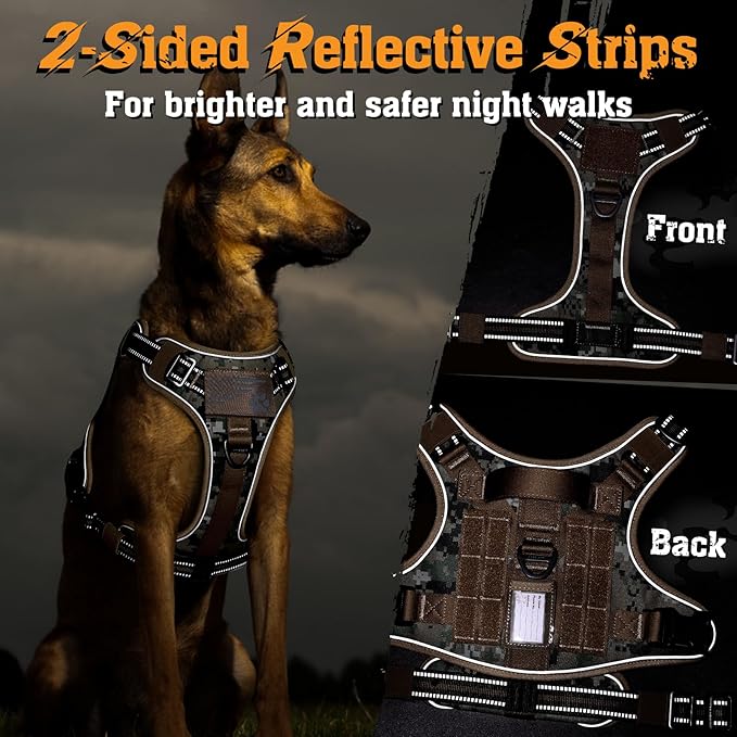 rabbitgoo Dog Harness Small Sized No Pull, Tactical Service Dog Vest with Molle and Control Handle, Adjustable and Reflective Military Pet Harness for Easy Walking and Training, Brown camo, S