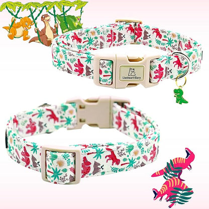 Lionheart glory Dog Collar, Dinosaurs Print Dogs Collar Adjustable Soft Comfortable Collars for Small Dogs Girl or Boy Pet Gift Cute Spring Summer Collar