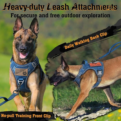rabbitgoo Dog Harness for Large Dogs No Pull, Tactical Service Dog Vest with Molle and Control Handle, Adjustable and Reflective Military Pet Harness for Easy Walking and Training, Blue, XL